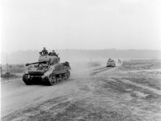 Tanks on the Move to Vire Over the Tank Runs, c.1945